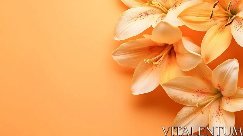 Soft peach lilies on monochrome warm-toned background.