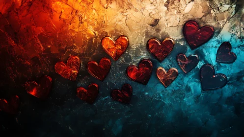 Glowing Hearts Transitioning Through Color Spectrum.