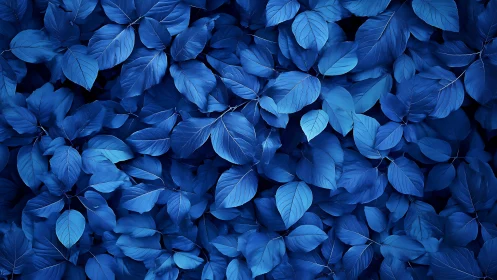 Monochrome cobalt foliage pattern with layered leaf textures.