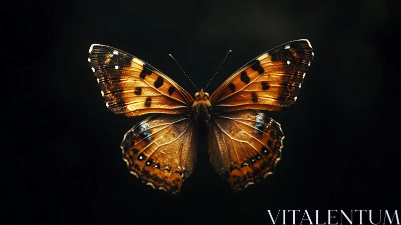 Golden butterfly wings glow softly against dark void.