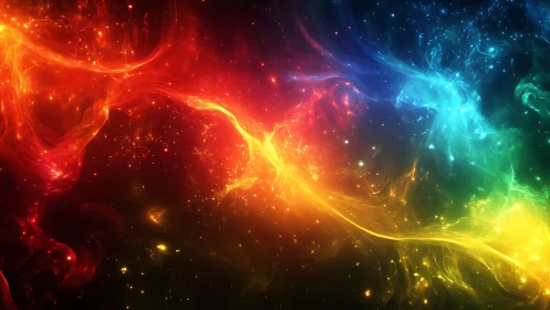 Color spectrum nebula streak spans dark outer space field