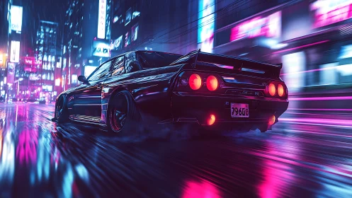 Neon city sprint with a midnight street racer car.