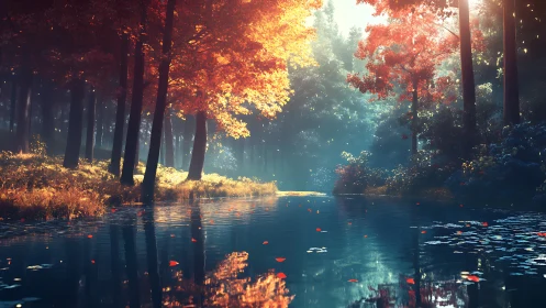 Autumn's Tranquil Embrace by the Water.