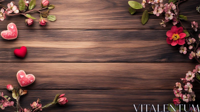 Valentine's Day Flat Lay with Flowers and Heart Decorations