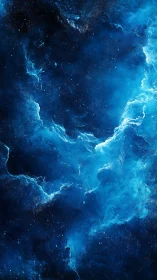 Electric blue cosmic nebula swirls through a dark starfield