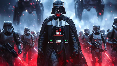 Shadowy sci fi commander strides through glowing battle haze.