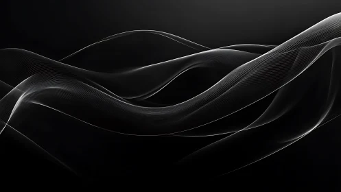 Monochrome spectral waveforms with translucent fluid ribbons.