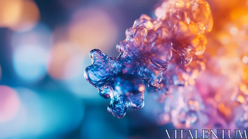 Glowing liquid shapes drift in dreamy blue and orange light