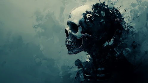Midnight skull dissolving into swirling spectral shadows.