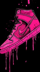 Vivid pink sneaker illustration with dripping paint effect.