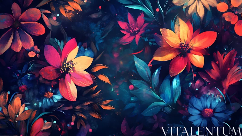 Luminescent Floral Digital Rendering with Complementary Color Grading