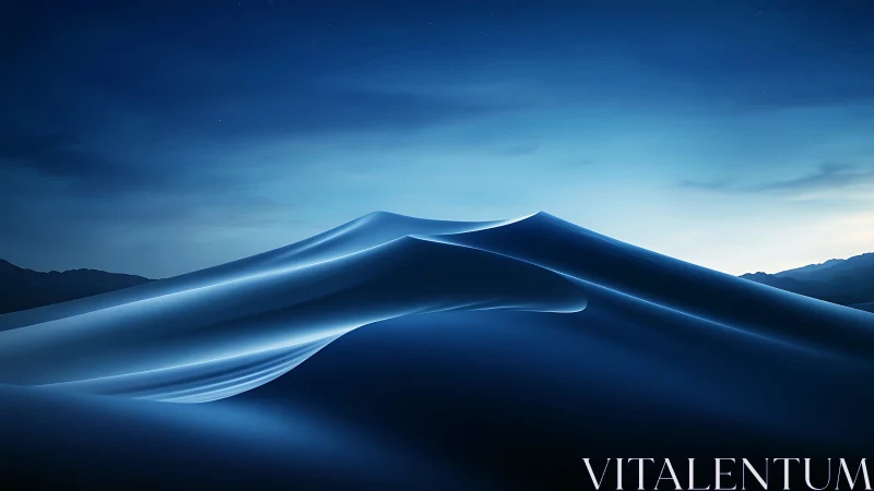 Moonlit desert waves drifting under a quiet blue sky.