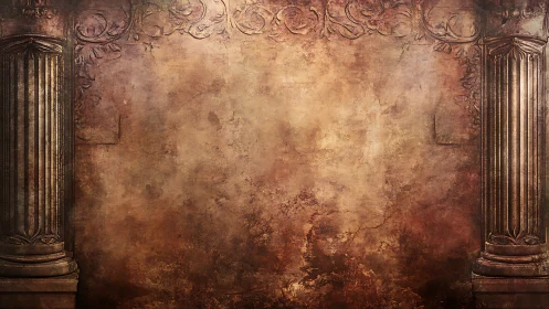 Aged textured wall with classical columns framing space.