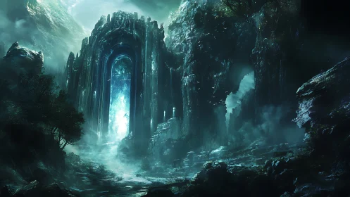 Moonlit ruins cradle a shimmering gateway of stormlight