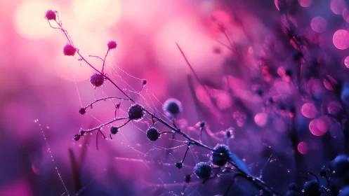 Dewlit wildflower stems glow inside magenta violet bokeh haze
