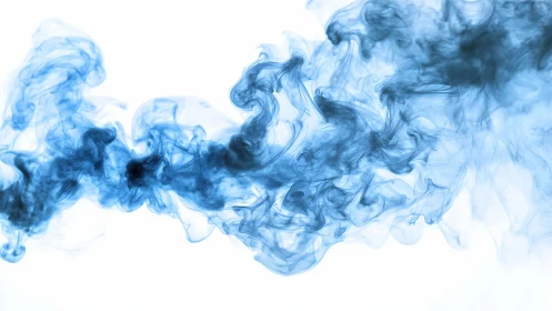 Blue fluid smoke plume disperses across white background