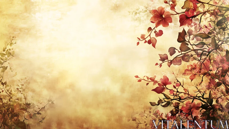 Vintage Floral Garden with Warm Golden Tones.