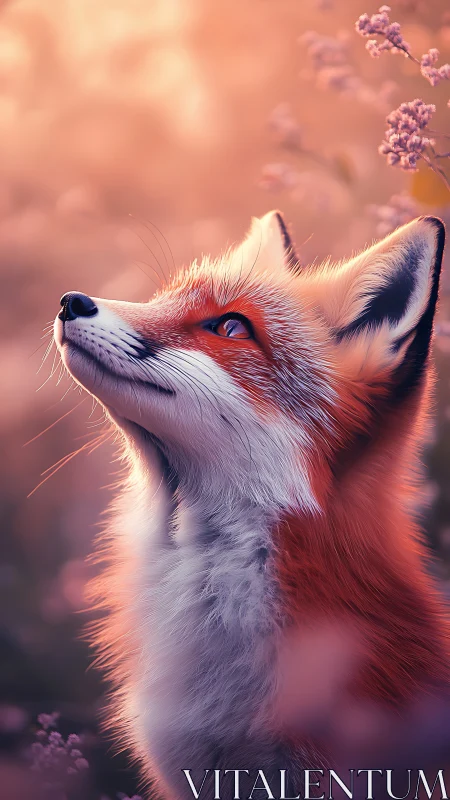 Digital painting study of fox portrait in soft floral bokeh field.