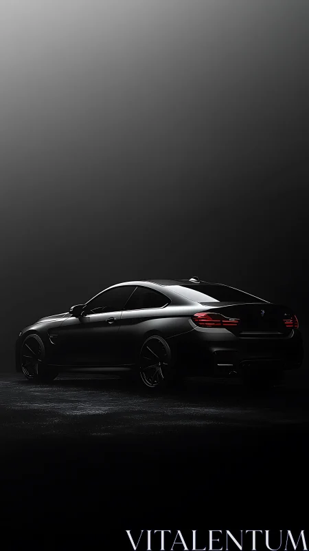 Low-key photorealistic coupe in dramatic chiaroscuro lighting.