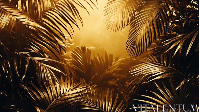 Golden jungle hush where palm leaves melt into sunrise.