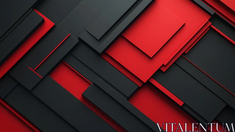Bold geometric abstract with layered red and black rectangles.