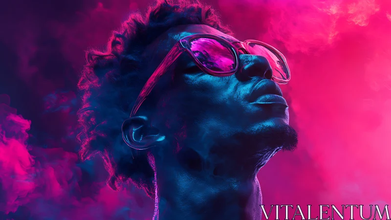 Neon-lit portrait isolates stylized face in vibrant smoke