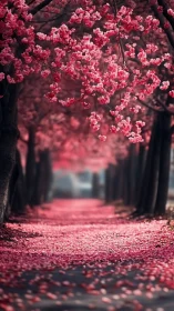 Gentle cherry blossom tunnel inviting quiet daydreams.