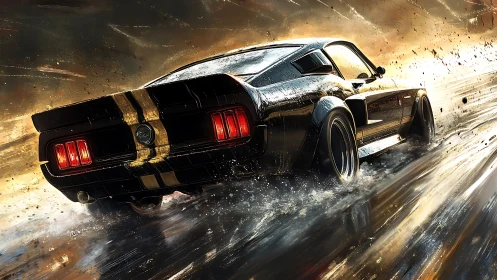 High-contrast muscle car drift with dynamic motion blur trails