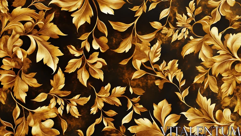 Gold floral foliage pattern on dark background surface.