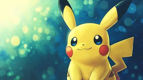 Yellow electric creature against blurred teal background.