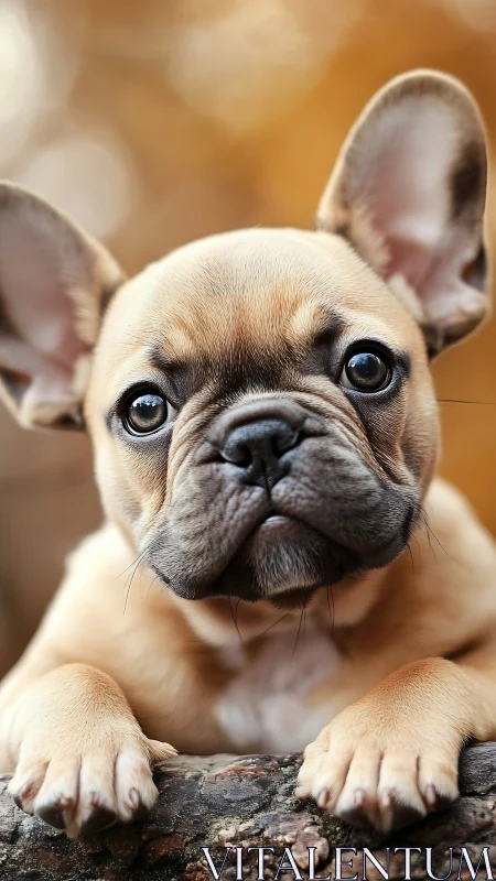 French bulldog puppy in tight portrait with warm bokeh focus