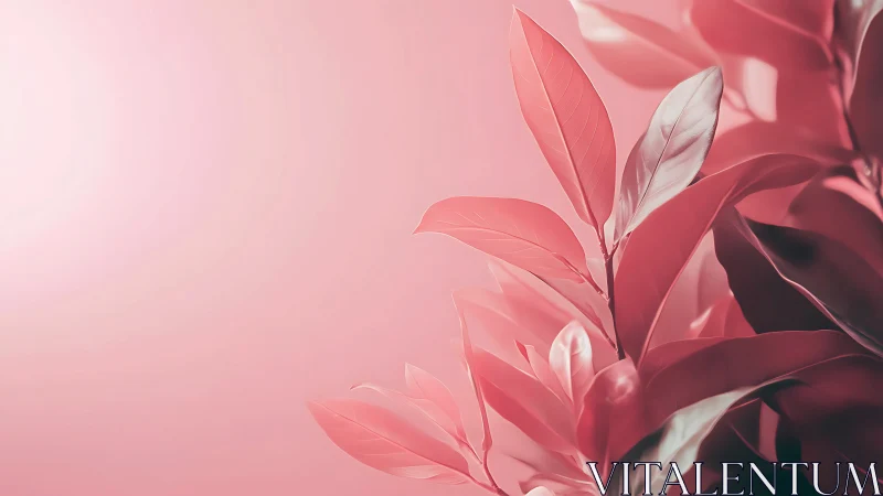 Pink botanical leaves glow under soft diffused light.