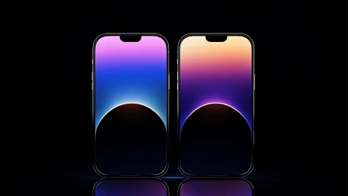 Dual smartphone display mockups with vibrant gradient wallpapers on black background