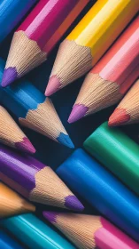Macro view of sharpened colorful wooden pencils cluster.