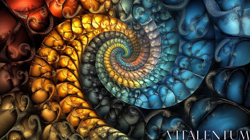 Colorful spiral fractal pattern in warm and cool tones.
