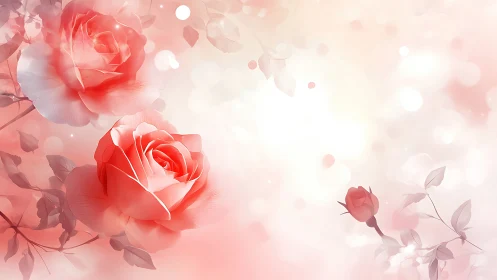 Red Roses with Luminous Bokeh and Soft Translucent Gradient.