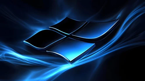 Futuristic 3D Windows Logo with Glowing Blue Light Effects.