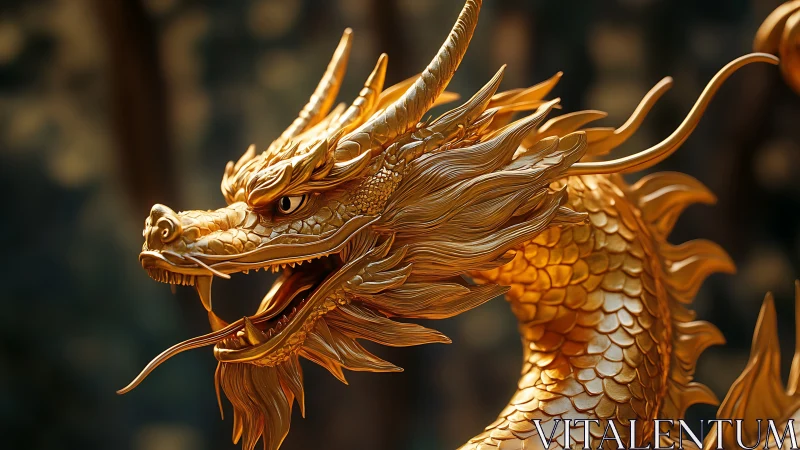Golden scaled dragon render with dynamic cinematic lighting.