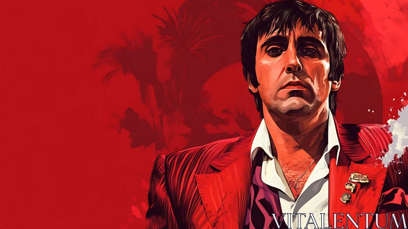 Red toned digital portrait of serious man in suit.