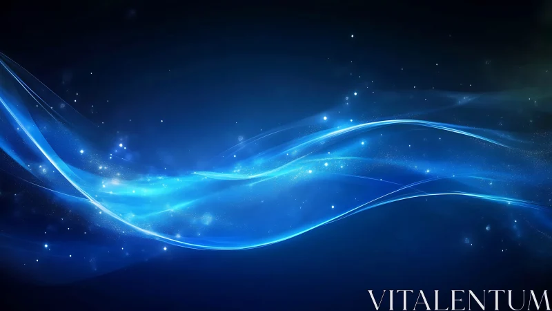 Electric blue light waves drift through a cosmic night