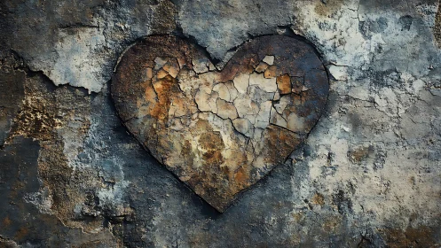 Weathered Heart Shape. Cracked Paint Texture on Stone.