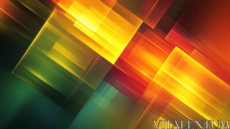 Vibrant geometric abstract art with glowing squares and rectangles.