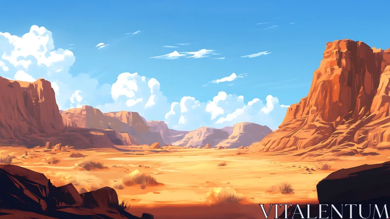 Desert canyon landscape shows sunlit mesas and open sky