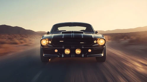 Desert dusk lets a classic muscle car roar straight at you