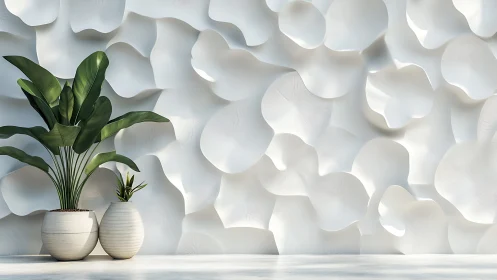 Leafy duet against sculpted cloudwall, calm modern stillness.