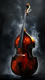 Smoky spotlight on a burnished double bass silhouette.