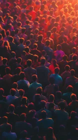 Crowd gathers under vivid sunset light in dense formation
