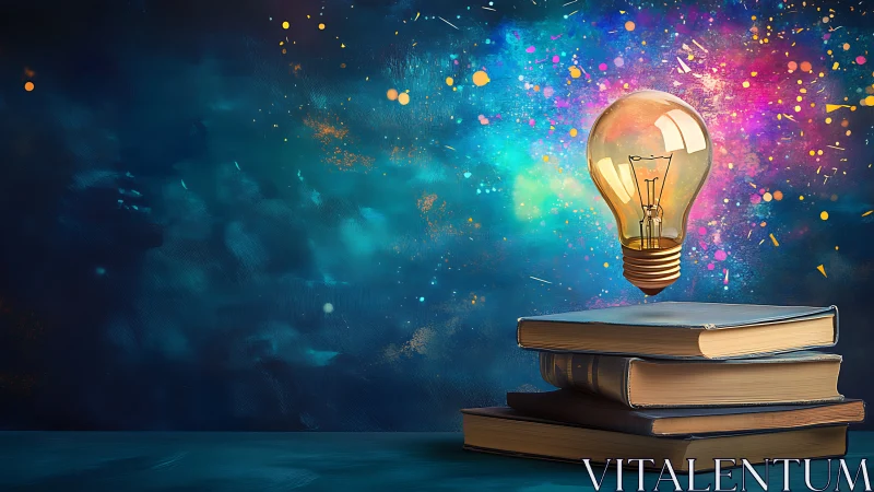 Spark-lit pages crown a floating bulb of wild ideas.