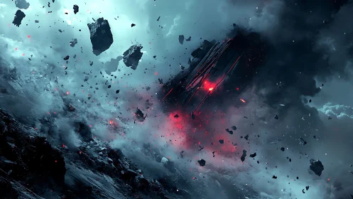 Interstellar impact field with fractured monolith and plasma