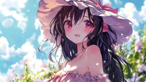 Sunlit anime girl enjoying a bright, carefree summer day.